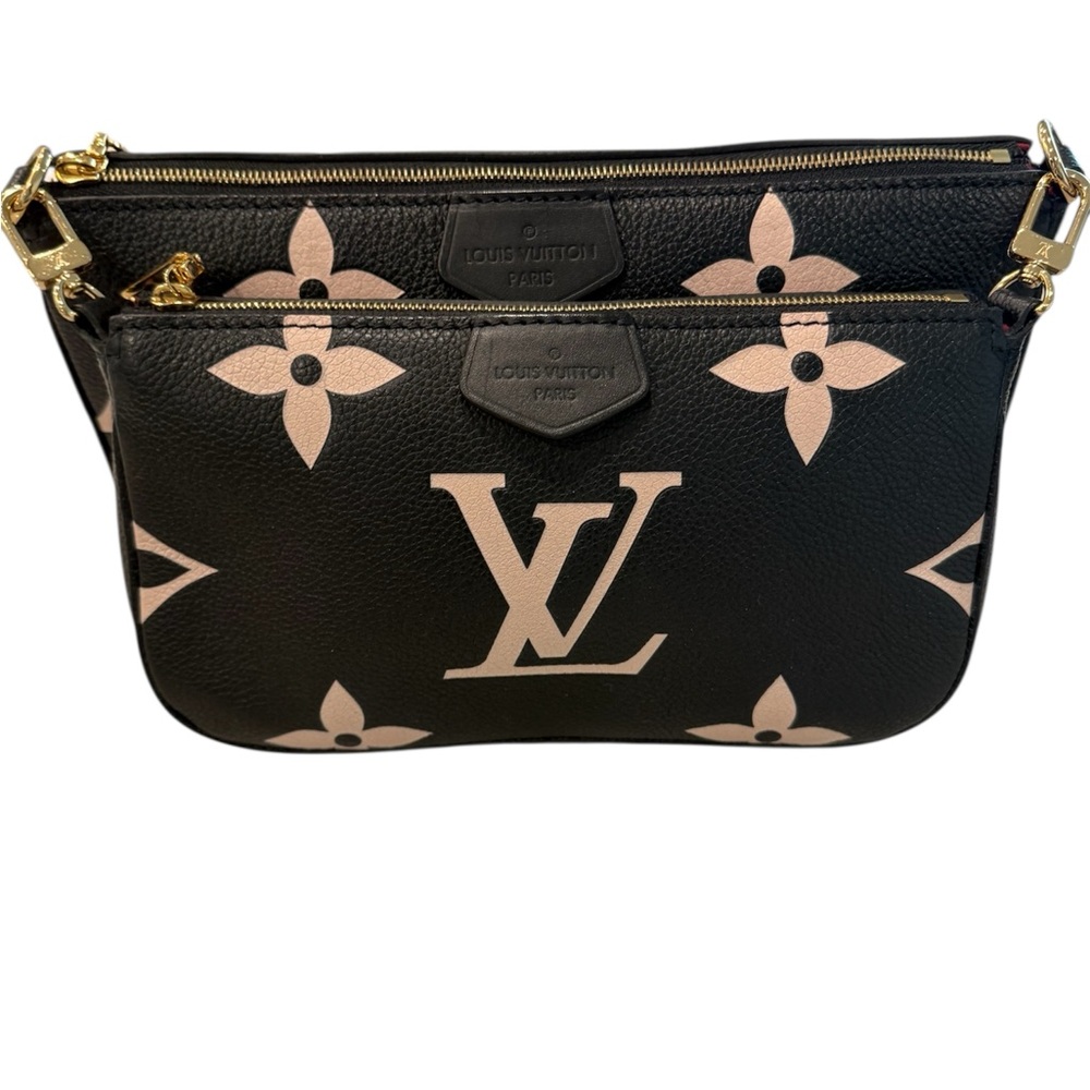 Authentic Louis Vuitton Black and Beige Monogram Empreinte Giant Multi Pochette